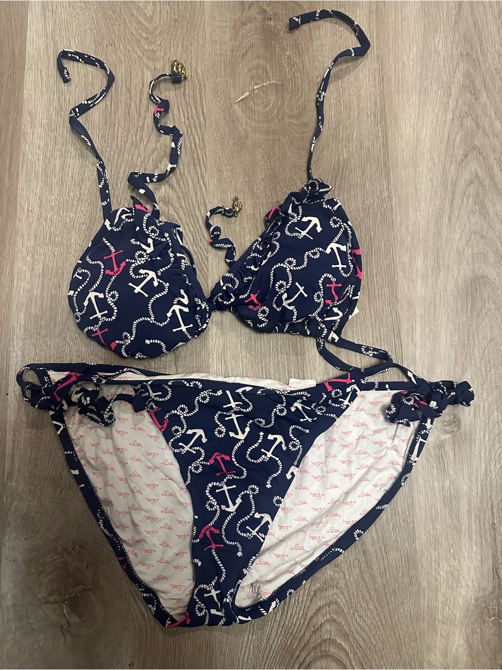 Lilly Pulitzer Navy Anchor Print Bikini Set medium EUC